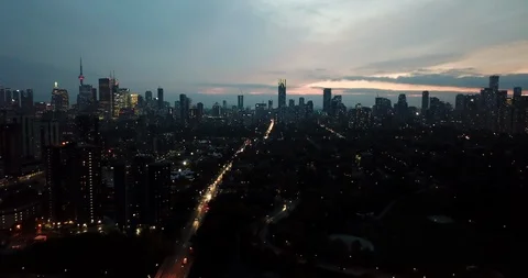 City of Toronto skyline at Dusk (Aerial Drone Shot) Stock Footage