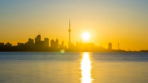 City of Toronto Sunrise Time Lapse Clear day 4K 1080P Stock Footage