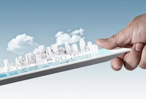 City on touch screen tablet as concept Stock Illustration