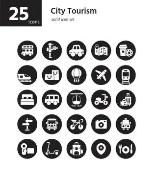 City Tourism solid icon set. Vector and Illustration. 库存插图