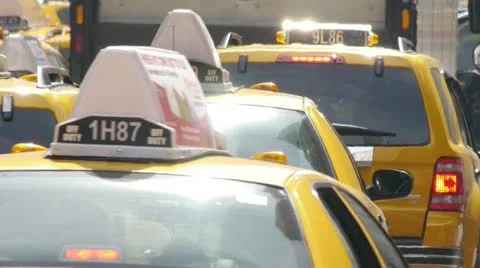 City Traffic Cars Yellow Cabs Taxi New York City Manhattan Stock Footage