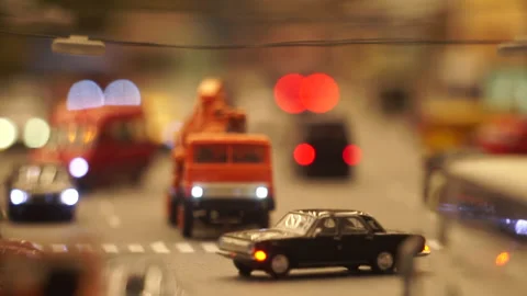 City traffic closeup static frame. Footage. Model of a city street with cars 스톡 동영상 200465548