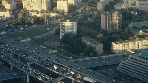 City Traffic Jam View from Rooftop, Moscow Stock Footage 320194291