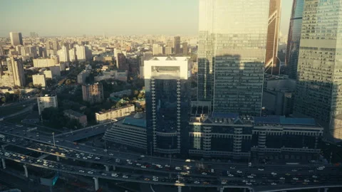 City Traffic Jam View from Rooftop, Moscow Stock Footage 320194526