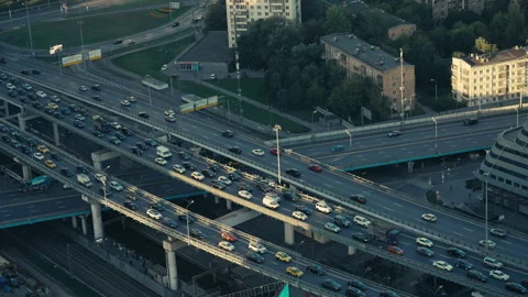City Traffic Jam View from Rooftop, Moscow Stock Footage 320194589