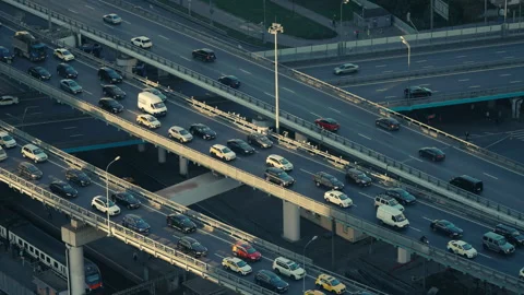 City Traffic Jam View from Rooftop, Moscow Stock Footage 320194659