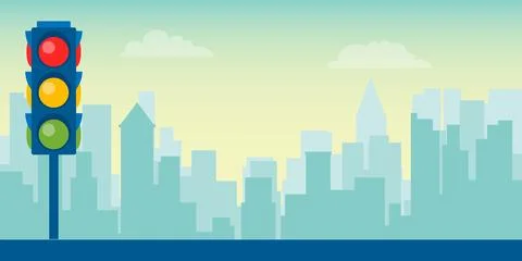 City traffic light vector illustration flat urban landscape panorama Stock Illustration