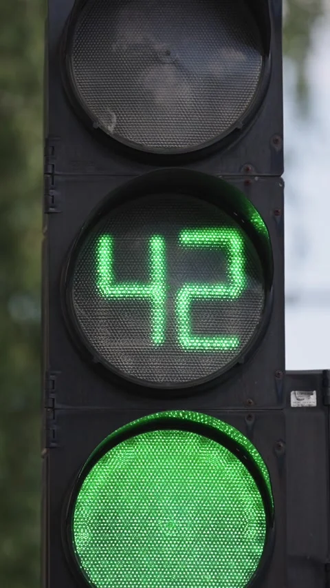 City traffic light working at night, flashing with the remaining time display Stock-Footage 343494315
