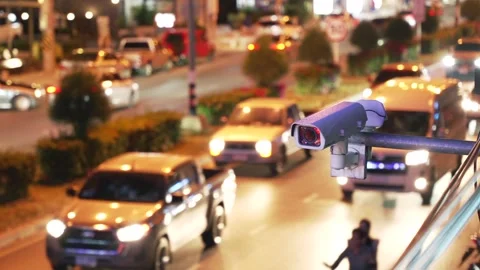 City traffic monitoring camera and speed control above the asphalt road with Stock Footage 305728425