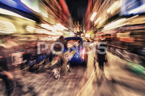 City traffic with motion blur at night in london Stock Photos