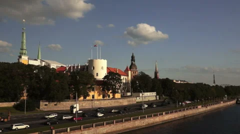 City traffic at Riga Castle Video stock 44470816