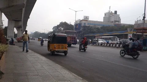 City-Traffic-sidewalk-India Stock Footage 83459253