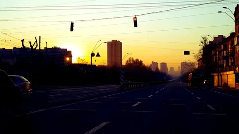 City traffic at sunset Stock Footage 106004537
