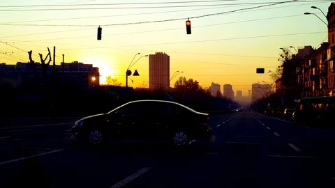 City traffic at sunset Stock Footage 106004552