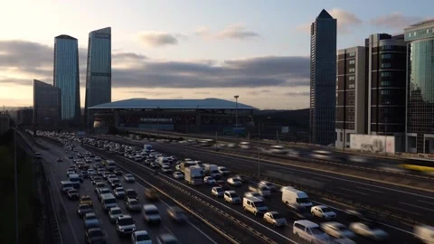 City traffic time lapse in sunset. City traffic at rush hour. Heavy day traffic. Stock Footage 294393210