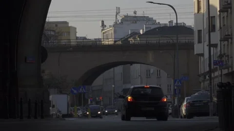 City train on a bridge Stock Footage 147626383