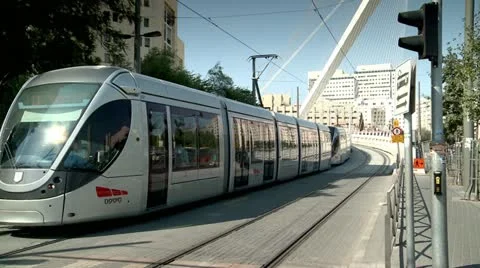 City Train of Jerusalem next to The string Bridge 1 Stock Footage 19659671