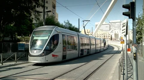 City Train of Jerusalem next to The string Bridge 3 Stock Footage 19683412