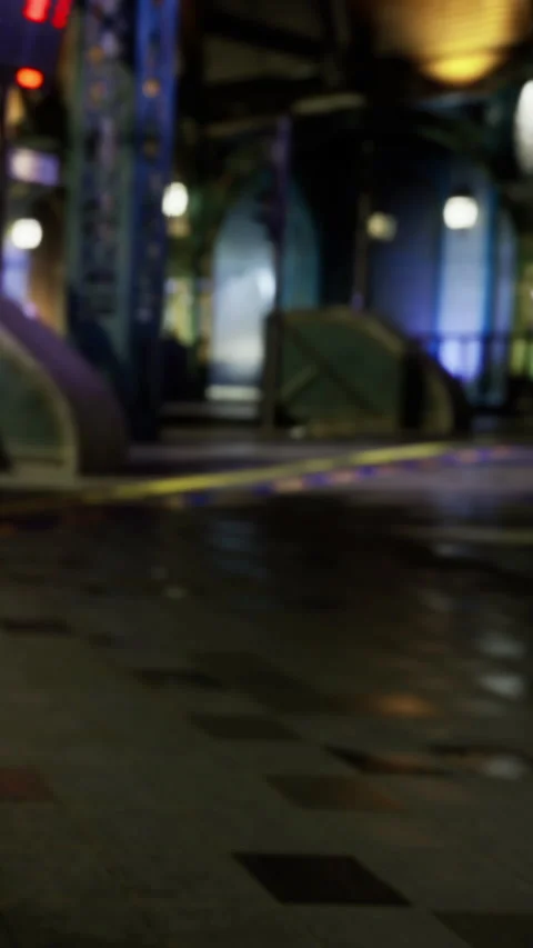 City train station at night with empty platform and wet floor Stock Footage 330272994