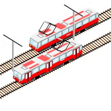 City trams in isometric view Stock Illustration