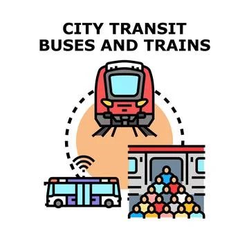 City transit buses and train public transportation network Ilustración de archivo