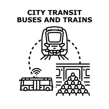 City transit buses and train public transportation network Ilustración de archivo