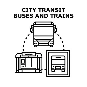 City transit infrastructure connecting buses and trains 스톡 일러스트