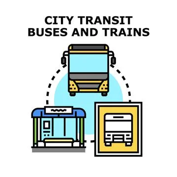 City transit infrastructure connecting buses and trains 스톡 일러스트