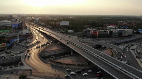 City transport intersection circular road with car movement Stock Footage 106583746