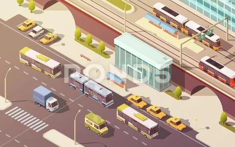 City Transport Isometric Illustration Stock Illustration