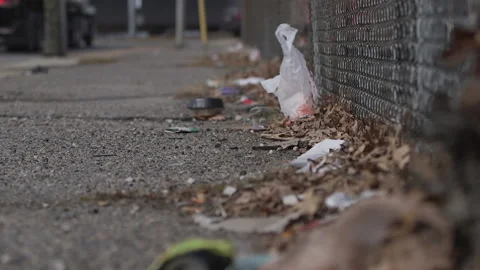 City Trash on Sidewalk Stock Footage 134075761