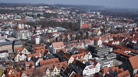 City of Ulm from the view point of Ulm Cathedral on a sunny March day. White Stock Footage 120025688