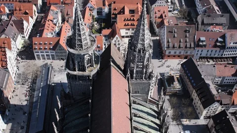City of Ulm from the view point of Ulm Cathedral on a sunny March day. White Stock Footage 120026253