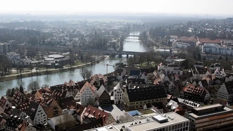 City of Ulm from the view point of Ulm Cathedral on a sunny March day. A river Stock Footage 120029330