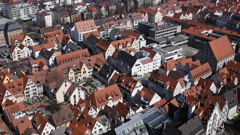 City of Ulm from the view point of Ulm Cathedral on a sunny March day. White Stock Footage 120032084