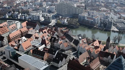 City of Ulm from the view point of Ulm Cathedral on a sunny March day. White Stock Footage 120032930