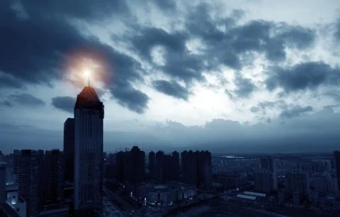 City under the clouds Stock Photos