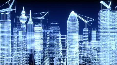 City ​​under construction in blue sky Stock Footage 11875149