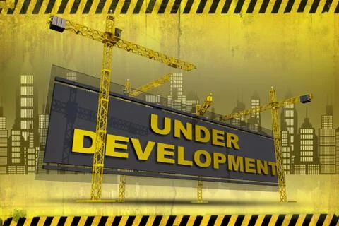 City under development concept with construction cranes and city skyline. 3d Stock Illustration