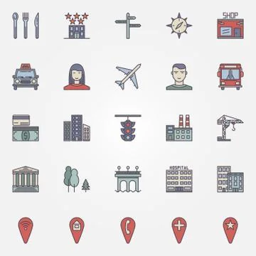City vector colorful icons Stock Illustration