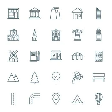 City vector icons set Stock Illustration