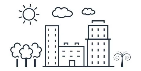 City vector illustration in thin line style. Stock Illustration