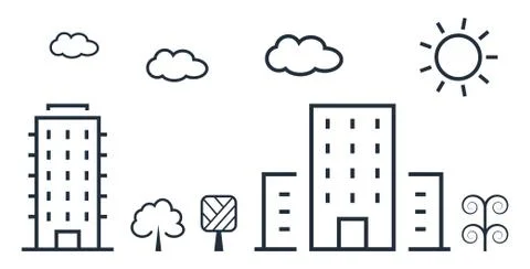 City vector illustration in thin line style. Stock Illustration