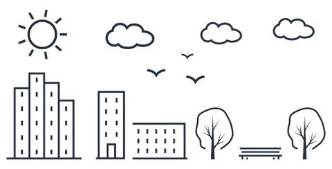 City vector illustration in thin line style. Stock Illustration