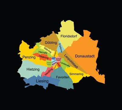 City Vienna map vector silhouette illustration isolated on black Stock Illustration