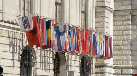 City Vienna, OSCE flags Stock Footage 54117072