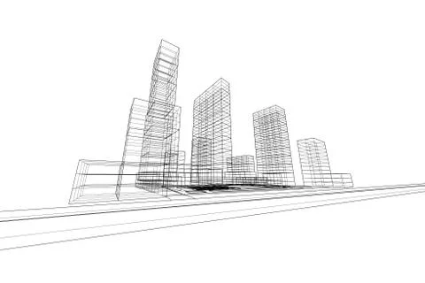 City view, architecture abstract, 3d illustration vector Stock Illustration