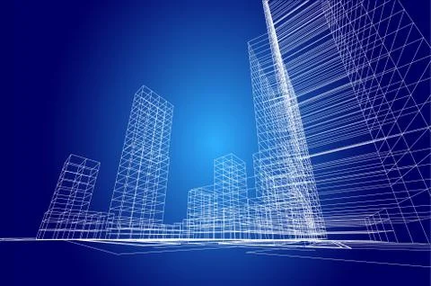 City view, architecture abstract, 3d illustration vector Illustrazione stock