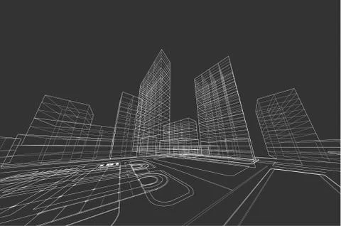 City view, architecture abstract, 3d illustration vector Stock Illustration