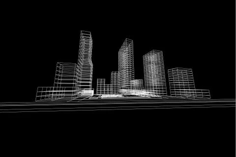City view, architecture abstract, 3d illustration vector Stock Illustration